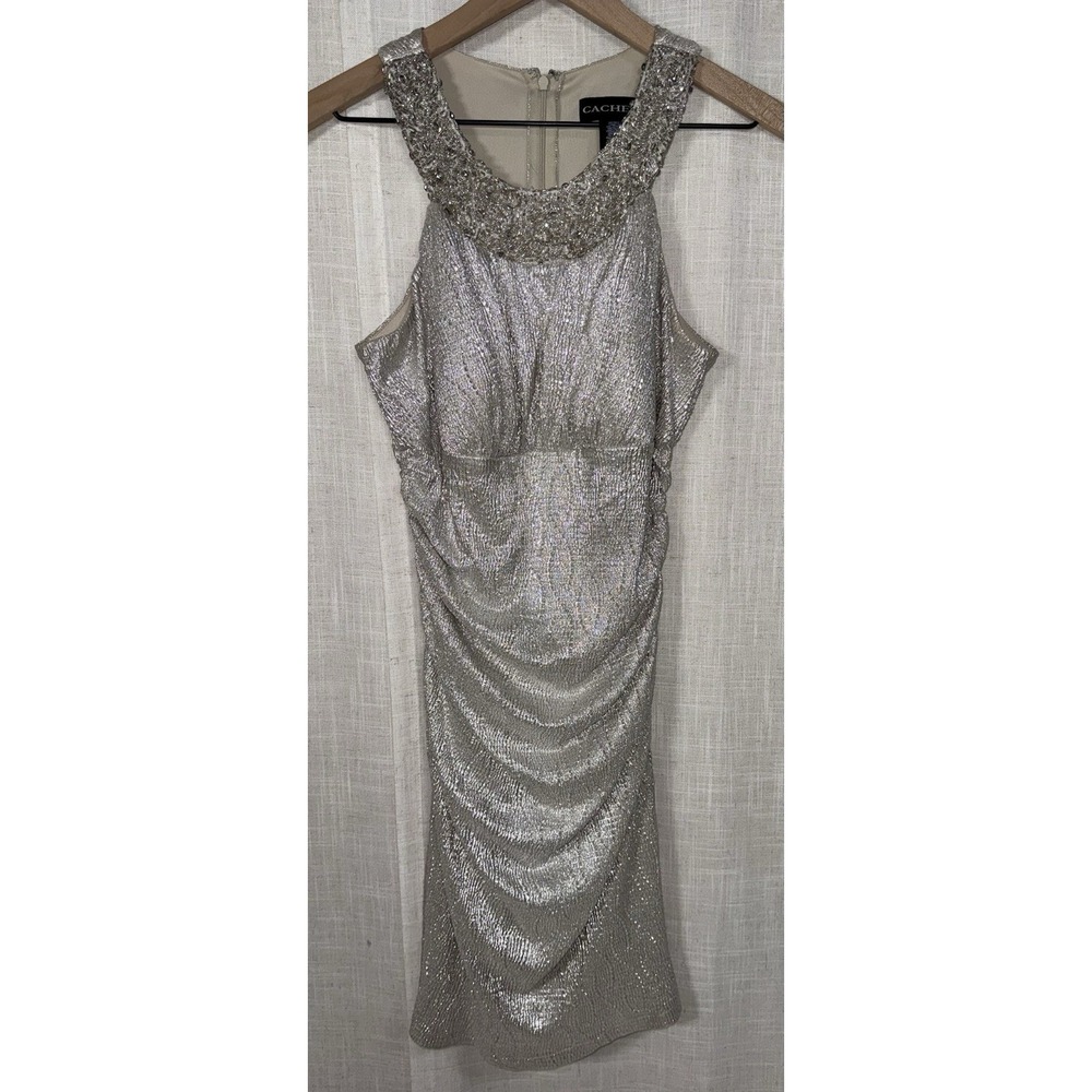 Vintage Y2K Women's CACHET SZ 4 Dress Cocktail Sequin Sheath Y2K Mini Champagne